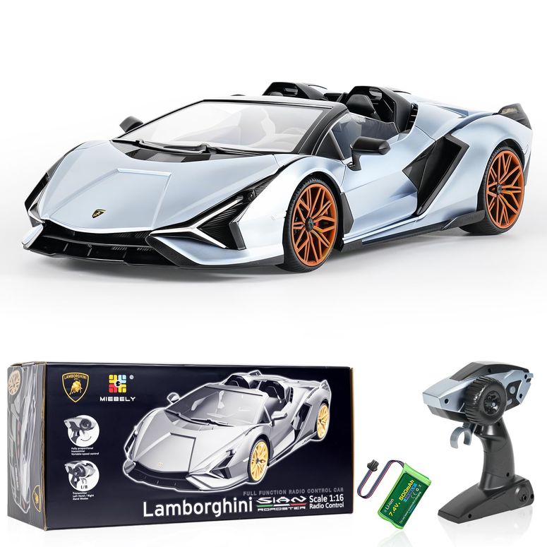 遠隔操作 鉄道車両 差し上げ物 RC 手あそび 車 MIEBELY Lamborghini Remote Control Car, 1:16 Scale Lambo Toy Car 7.4V 500mAh Officially Licensed 12Km/h Rc Cars with Led Light 2.4Ghz Model Car for Adults Boys Girls Birthday Ideas Gift (Light Bl 【並行輸入品】