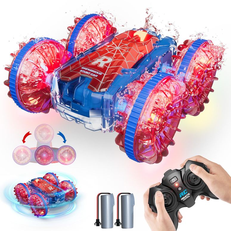 リモコン カー ギフト RC おもちゃ 車 Waterproof RC Cars for Kids with LED Lights, Remote Control Car for Boys Age 4-7 8-12 4-8, Amphibious 4WD Stunt Car Swimming Pool Outdoor Water Toy with 70/36Mins Play,360°Rotation,180° Flip,2. 【並行輸入品】