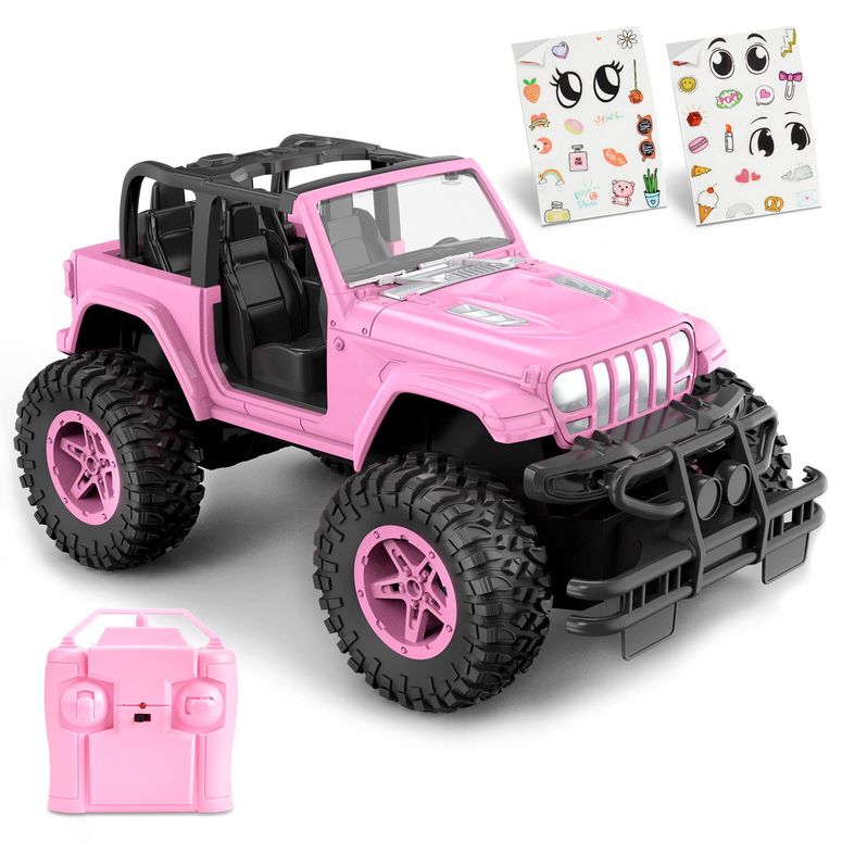 遠隔操作 鉄道車両 差し上げ物 RC 手あそび 車 NQD Pink RC Cars 1:16 Scale with DIY Sticker, Remote Control Car for Girls, 80 Min Play 2.4Ghz Jeep RC Trucks,Little Girl Toys Gifts for 4-5 6-7 8-10 Years Old 【並行輸入品】