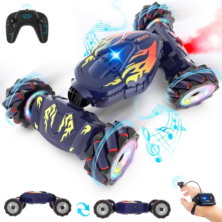 遠隔操作 鉄道車両 差し上げ物 RC 手あそび 車 Pristar RC Cars, Gesture Sensing RC Stunt Car Toys for Boys Girls 6-12, 2.4Ghz 4WD Remote Stunt Car with Spray Lights Music 360° Rotate Fast Off-Road Transform, Birthday Xmas Gifts for Kids Age  【並行輸入品】