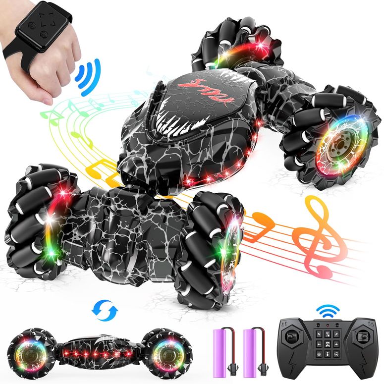 遠隔操作 鉄道車両 差し上げ物 RC 遊び道具 車 OSIMILY Remote Control Car,2.4GHz LED Gesture Sensing RC Stunt Car,4WD Double Sided Rotation RC Car with Lights and Music,All Terrain Rotation Drift Car Birthday Gifts for Boys Girls (Black) 【並行輸入品】