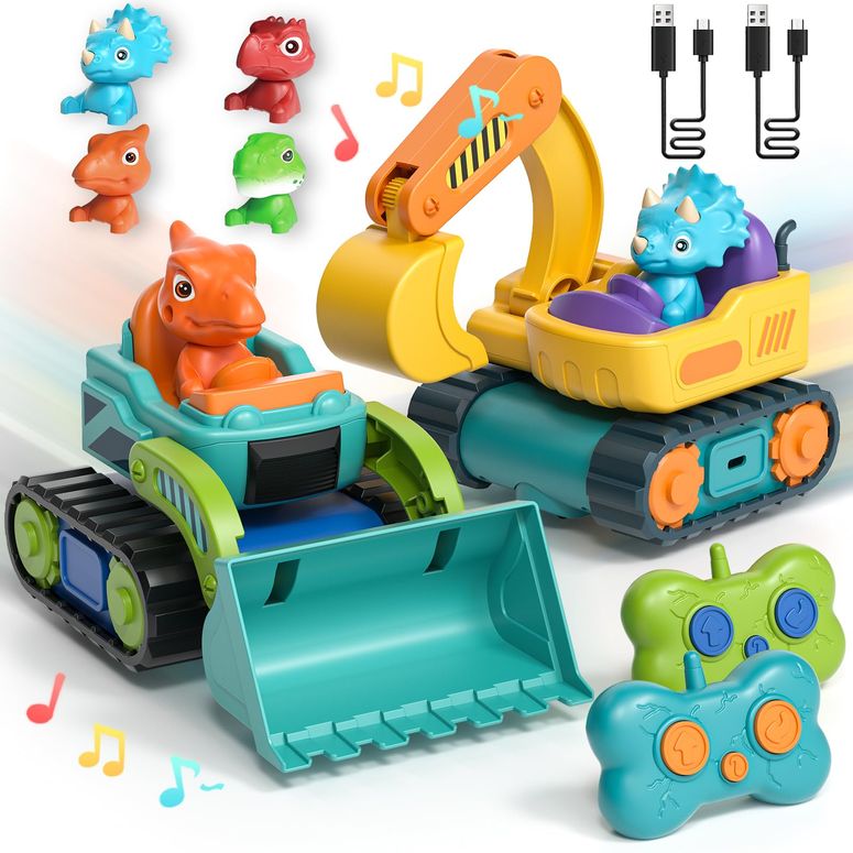遠隔操作 鉄道車両 差し上げ物 RC 手あそび 車 Lehoo Castle Construction Toys, 2 Pack Remote Control Car for Toddlers 1-3, Rechargeable Excavator Toy Bulldozer Toys for 2 Year Old Boy, 3 Year Old Boy Toys 【並行輸入品】