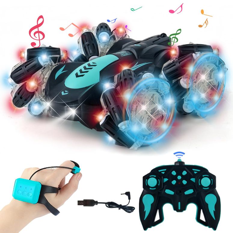 遠隔操作 鉄道車両 差し上げ物 RC 手あそび 車 SYOZAC Gesture Sensing RC Stunt Car with Light, 2.4G 4WD Hand Controlled Gravity Remote Control Car Toy with 360° Flips Car for Boys Age 6 and Up Blue 【並行輸入品】
