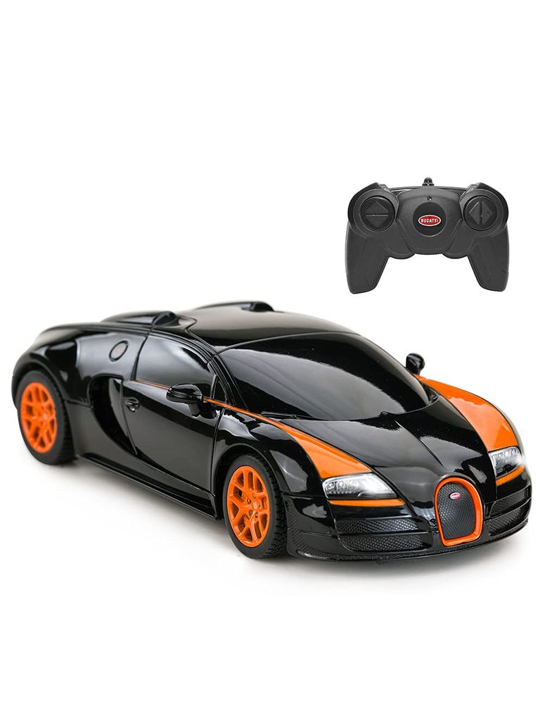 リモコン カー ギフト RC おもちゃ 車 RASTAR RC Car | 1:24 Bugatti Veyron 16.4 Grand Sport Vitesse Radio Remote Control Racing Toy Car Model Vehicle, Black/Orange 【並行輸入品】