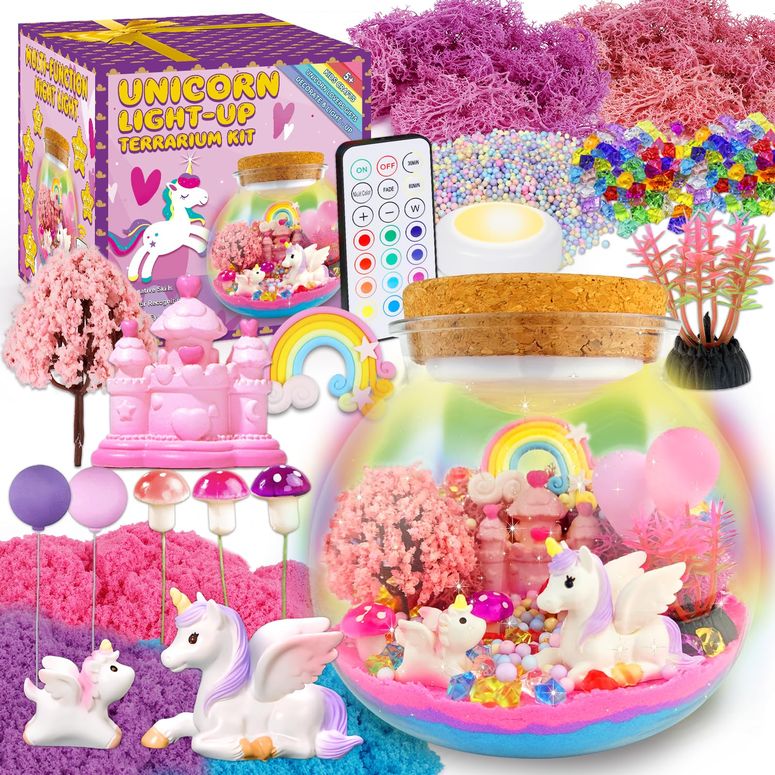 アナと雪の女王 アナ エルサ オラフ Unicorn Terrarium Crafts Kit for Kids-LED Night Light Up & Remote Unicorn Birthday Gifts Toys for Girls Ages5 6 7 8 9 10 Year Old-Christmas Gifts for Girls 【並行輸入品】