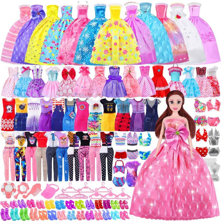 アナと雪の女王 アナ エルサ オラフ 76 Pcs Doll Clothes and Accessories with Doll, Princess Gowns, Fashion Dresses, Slip Dresses, Top, Pants, Jumpsuit, Swimsuits, Shoes, Hangers, Doll Dress up Toys for Girls Kids Toddlers Toy Gifts 【並行輸入品】