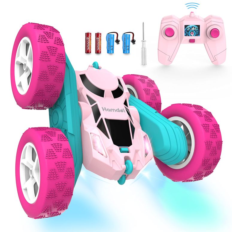 アナと雪の女王 アナ エルサ オラフ Hamdol Remote Control Car for Girls Pink RC Car Double Sided 360°Flip Stunt Car with Headlights, All Terrain Tires, Rechargeable Batteries Toy Car for 6 7 8 9 10 11 12 Girls Birthday 【並行輸入品】