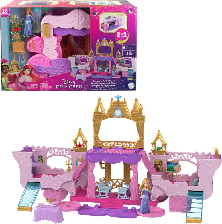 ディズニー プリンセス Disney Princess Mattel Disney Princess Toys, Carriage to Castle Transforming Playset with Aurora Small Doll, 3 Levels, 6 Play Areas, 4 Figures, Furniture & Accessories 【並行輸入品】