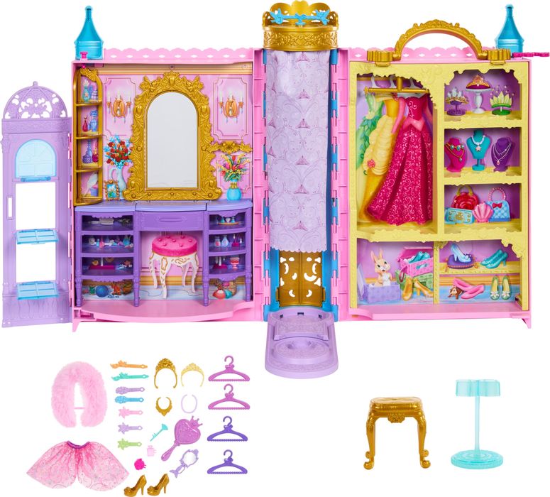 ディズニー プリンセス Disney Princess Mattel Disney Princess Toys, Doll Closet Playset with 2 Fashions, 25 Accessories, Vanity, Dressing Room, Runway & Storage, Opens to 2 Feet, Movie-Inspired 【並行輸入品】