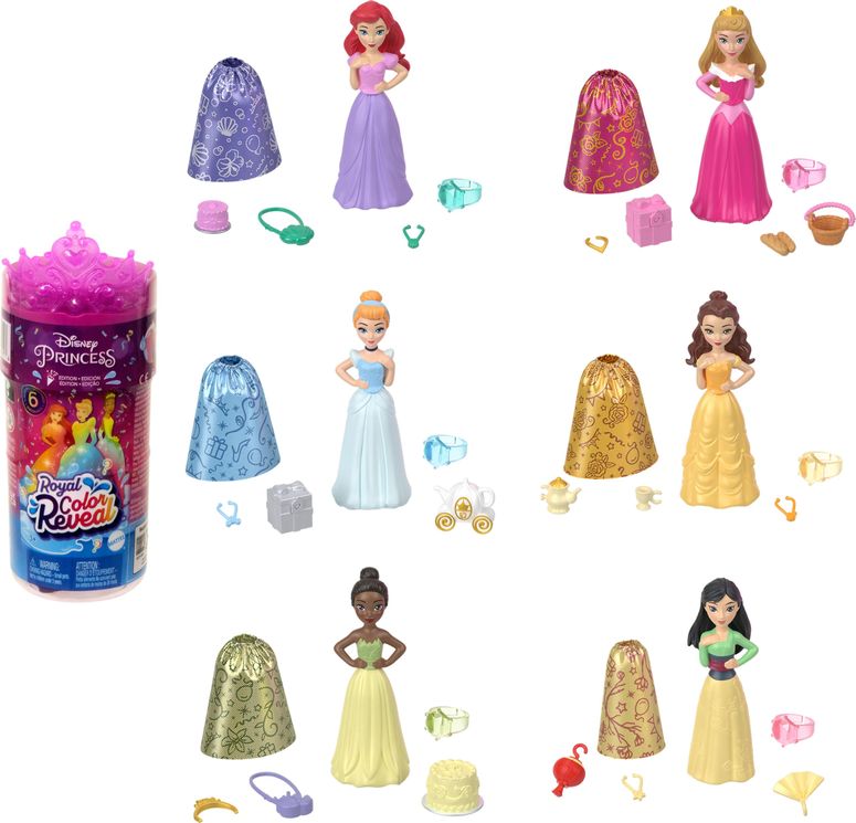 ディズニー プリンセス Disney Princess Mattel Disney Princess Small Doll Royal Color Reveal, 6 Surprises Include 1 Doll & 5 Accessories, Party Theme (Dolls May Vary) 【並行輸入品】