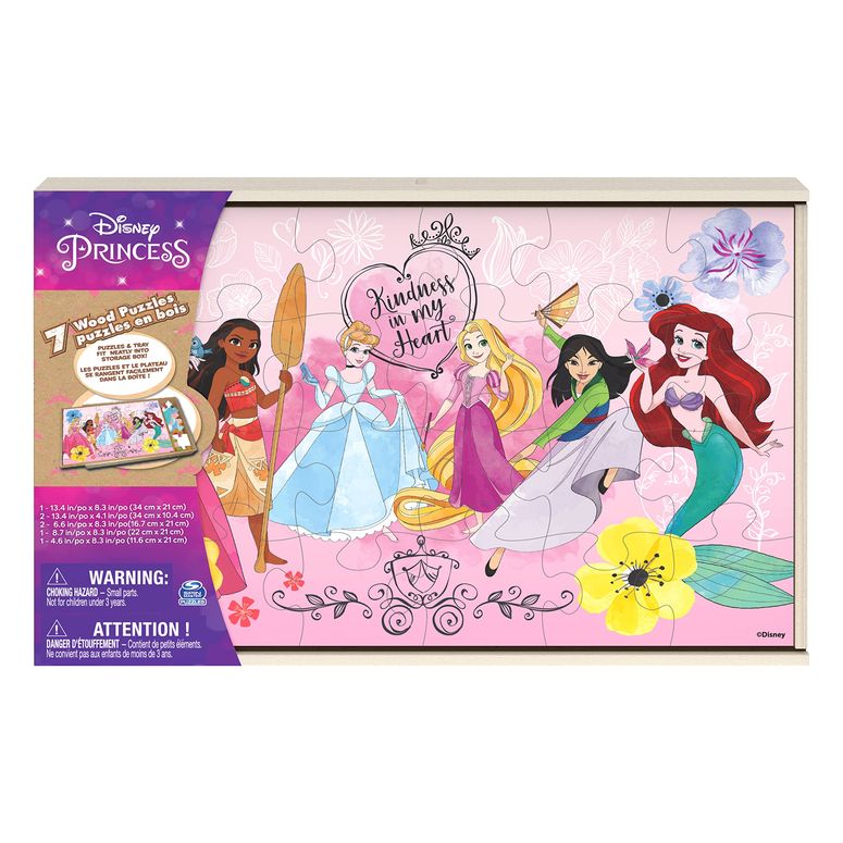 プリンセス Princessアリエル Ariel リトルマーメイド ラプンツェル Disney Princess, 7 Wood Puzzles Jigsaw Bundle 12-Piece 16-Piece 24-Piece Ariel Tiana Rapunzel Pocahontas with Storage Tray, for Kids Ages 4 and up 【並行輸入品】