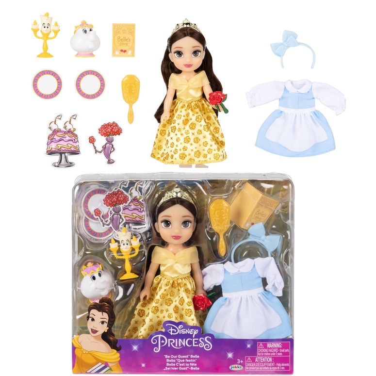 美女と野獣 ベル Disney Princess Belle Doll Be Our Guest Petite Belle Doll with Mrs. Potts & Lumiere, in Yellow Ball Gown and Blue Village Dress Fashions 【並行輸入品】