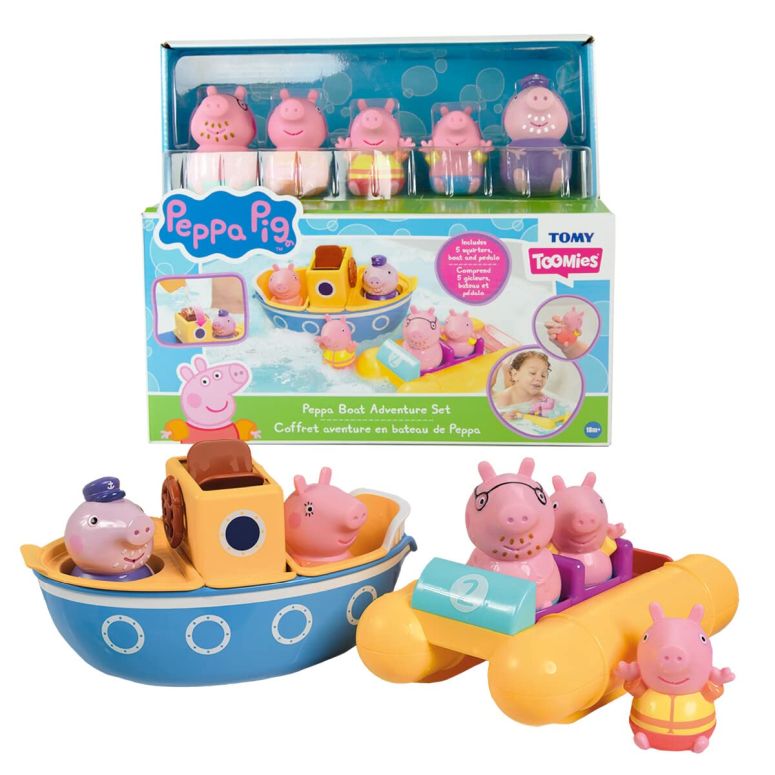ペパピッグ きんてれ Toomies Peppa Pig Bath Toys - Peppa’s Boat Adventure Bath Toy Set - Includes 2 Boat Toys and 5 Peppa Pig Figures - Peppa Pig Toy Boats - Toddler Bath Toys for 18 Months and Up 【並行輸入品】