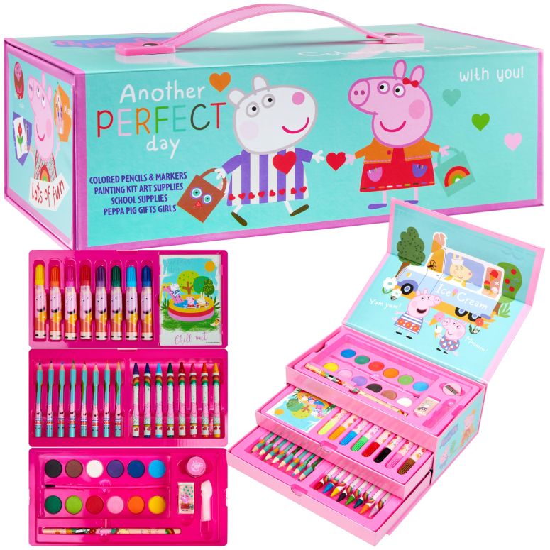 ペパピッグ きんてれ Peppa Pig Colored Pencils Art Supplies Kids Drawing Kit School Supplies Coloring Stationery Girls Drawing Pencils Art Kit Travel Case with Crayons Arts and Crafts for Kids 4-12 【並行輸入品】