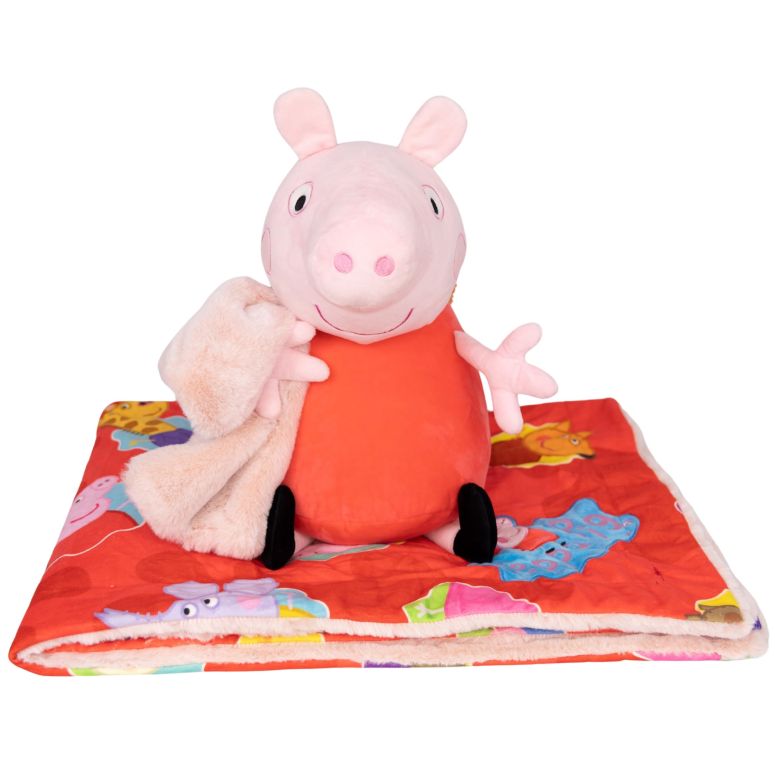 ペパピッグ きんてれ PLUSHIBLE BRIDGING MILES WITH SMILES Peppa Pig Plush Blankie Bestie | Stuffed Animal with Soft Blanket | Baby Essentials | Ultra Soft, Sensory Fabric | Machine Washable | Newborn Blanket - Pink 【並行輸入品】