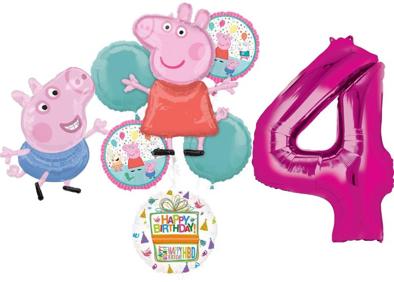 ペパピッグ きんてれ Anagram Peppa and George 4th Birthday Party Supplies Pig Foil Balloon Bouquet Decorations, BQ_4284 【並行輸入品】