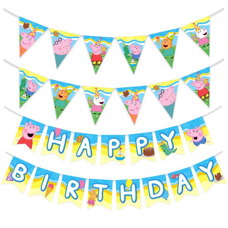 ペパピッグ きんてれ Treasures Gifted Officially Licensed Peppa Pig Birthday Party Supplies - Peppa Pig Birthday Banner (Set of 3) - 1 Peppa Pig Party Banner & 2 Peppa Pig Banner Pennants - Peppa Pig Party Decorations 【並行輸入品】