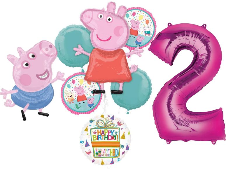 ペパピッグ きんてれ Anagram Peppa and George 2nd Birthday Party Supplies Pig Foil Balloon Bouquet Decorations, BQ_4282 【並行輸入品】