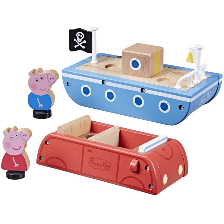 ペパピッグ きんてれ Peppa Pig Wooden Car and Boat Made from Responsibly Sourced Wood, Toys for 2 Year Old Girls and Boys and Up 【並行輸入品】