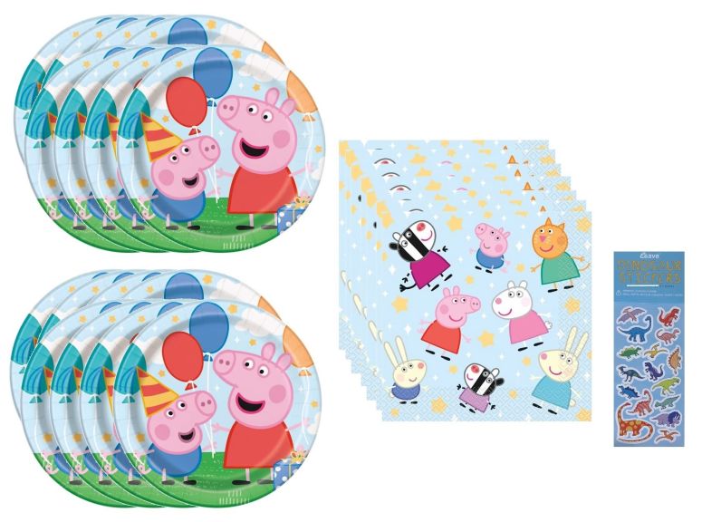 ペパピッグ きんてれ Peppa Pig Birthday Party Supplies Bundle for 16 Includes 16 Lunch Plates, 16 Lunch Napkins, 1 Dinosaur Sticker Sheet 【並行輸入品】