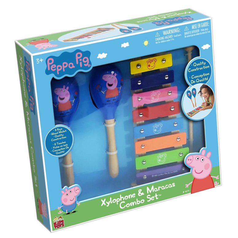 ペパピッグ きんてれ Peppa Pig: Wood Xylophone & Maracas Combo Set - 8 Notes & Keys, Includes: Wooden Mallet & 2 Wooden Maracas, Educational Music Toys for Toddler & Preschoolers, Percussion Learning Kit 【並行輸入品】