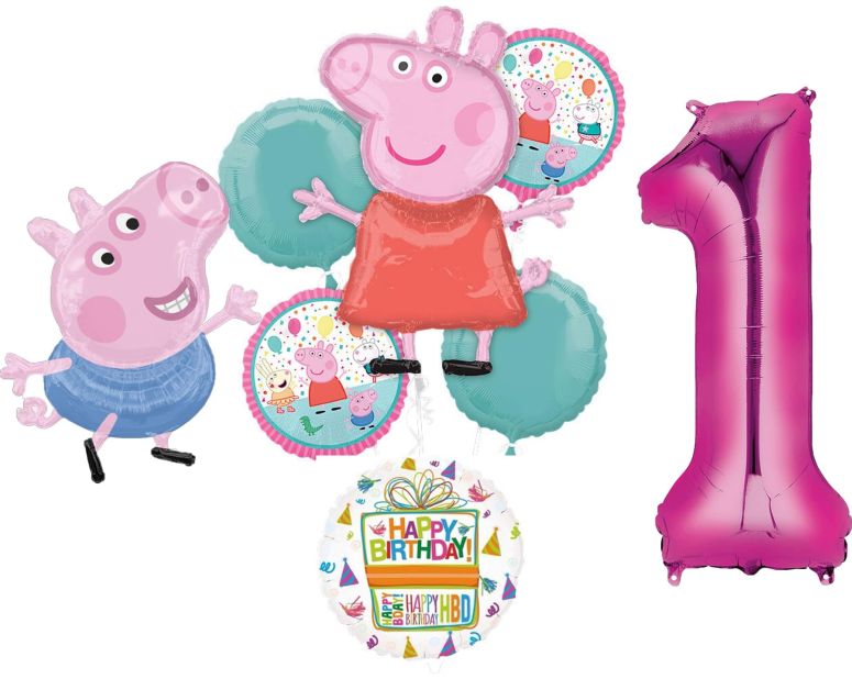 ペパピッグ きんてれ Anagram Peppa and George 1st Birthday Party Supplies Pig Foil Balloon Bouquet Decorations, BQ_4281 【並行輸入品】