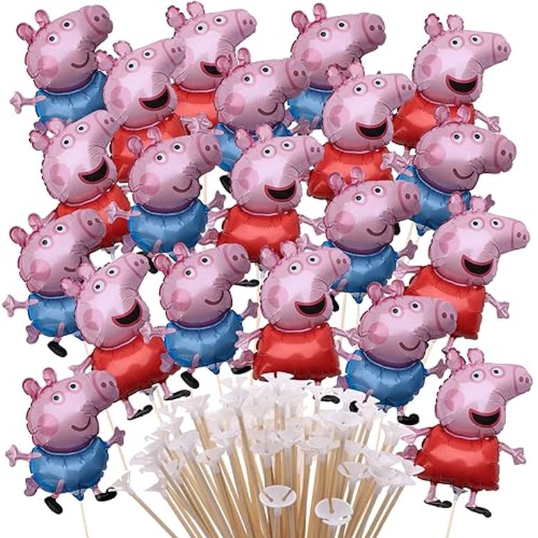 ペパピッグ きんてれ Toyland? Pack Of 20 - Peppa & George Pig Flat Mini Character Balloons - Sticks And Cups Included - Birthday Party Decorations 【並行輸入品】