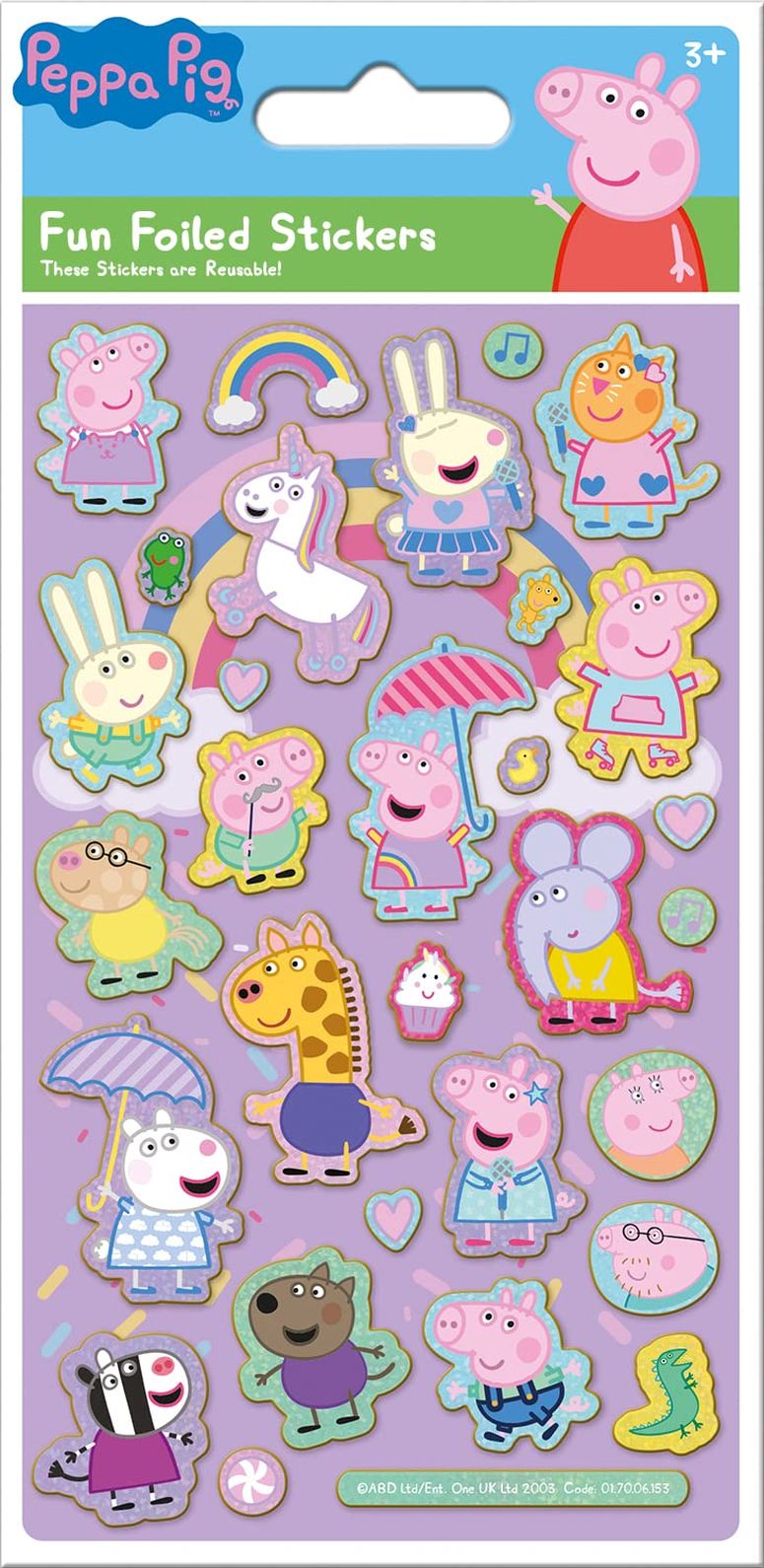 ペパピッグ きんてれ Paper Projects Peppa Pig Pink Sparkly Reusable Stickers | Official Licensed Product | Reusable on Non-Porous Surfaces, 19.5cm x 9.5cm 【並行輸入品】