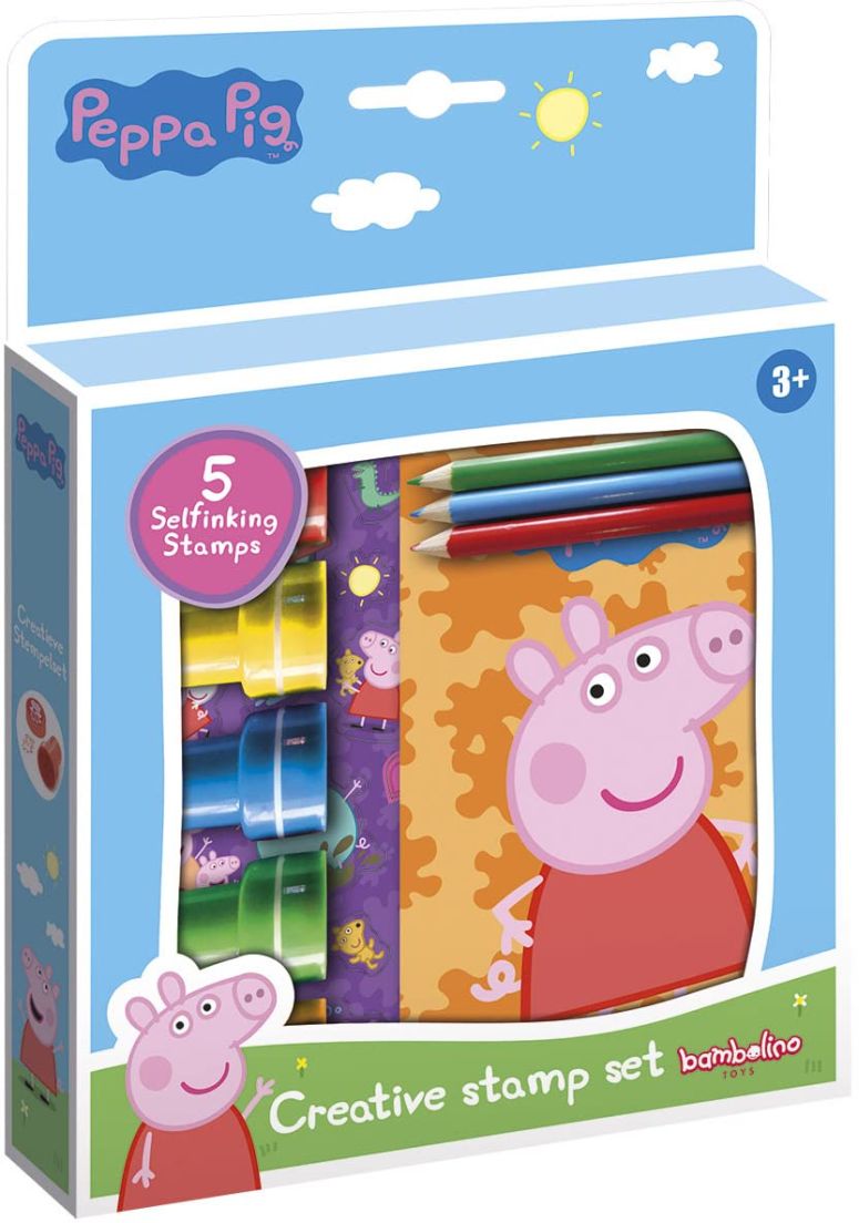 ペパピッグ きんてれ Totum 360242 Pig Stamp Set - Creative Set of 5 Self-Inking Stamps, Colouring Book, 3 Colouring Pencils & Stickers with Peppa Pig & Friends Motifs 【並行輸入品】