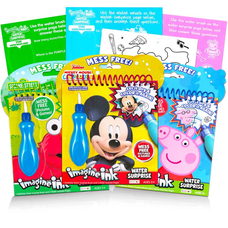 ペパピッグ きんてれ Imagine Ink Water Painting Books Set for Toddlers Kids Ages 3-5 ~ 3 Pack No Mess Paint with Water Books with Water Surprise Brushes, Mickey Mouse, Peppa Pig, Sesame Street Elmo Bundle 【並行輸入品】