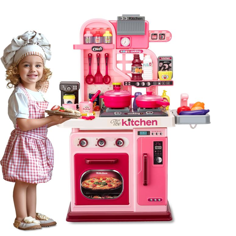 キッチン おままごと 台所 Kids Kitchen Playset-53pcs Cooking Stove,Paly Sink,Oven,Kitchen Toys with Realistic Lights&Sounds,Pretend Play Toys,Kitchen Toys for Toddlers 1 2 3 (Pink) 【並行輸入品】