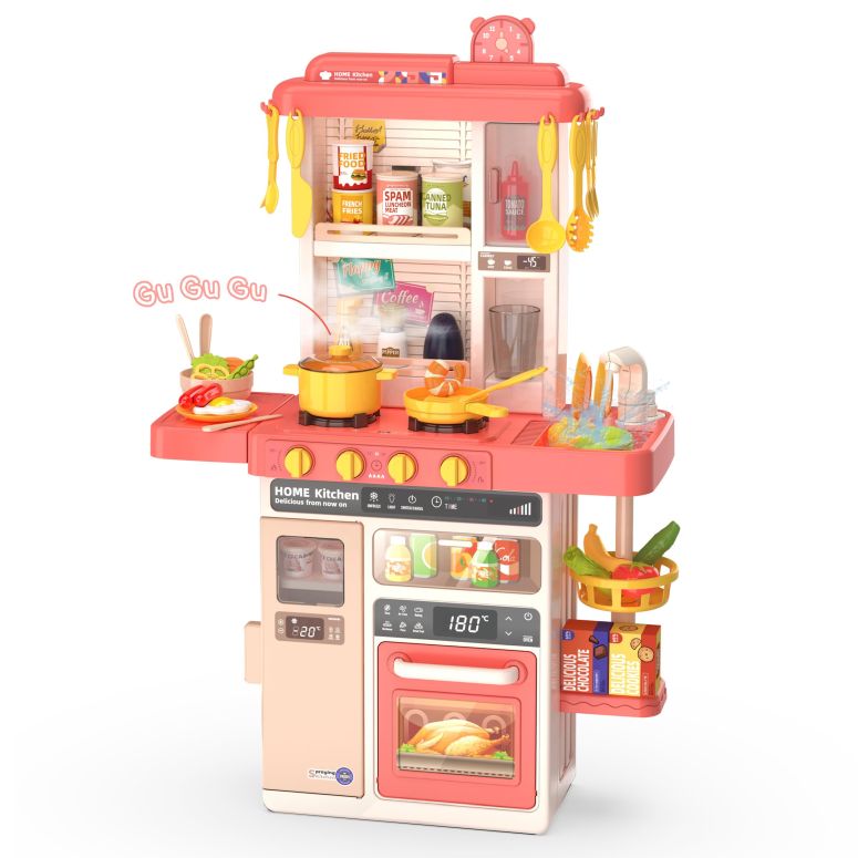 キッチン おままごと 台所 Kids Kitchen Play Set,Interactive Kids Kitchen Play Set with 50Pcs of Pretend Kitchen Toys,Realistic Sound Effects,and Simulated Functionality - Suitable for Toddlers Aged 3-5 Years(Pink) 【並行輸入品】