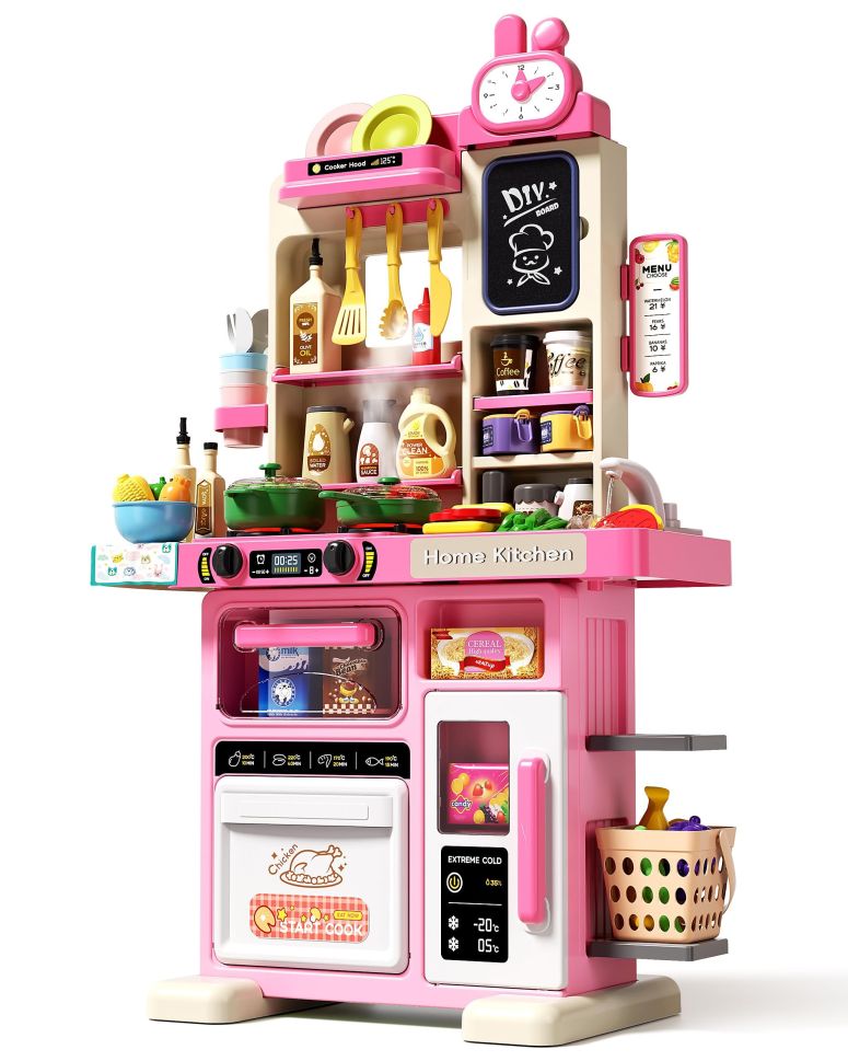 キッチン おままごと 台所 33.8IN - 70PCS Kids Kitchen Playset with Sound & Light - Cooking Stove with Steam, Play Sink and Toy Kitchen Accessories - Pretend Kitchen Play Food Toys for Kids Boys Girls - Toddler Play Kitchen Set 【並行輸入品】