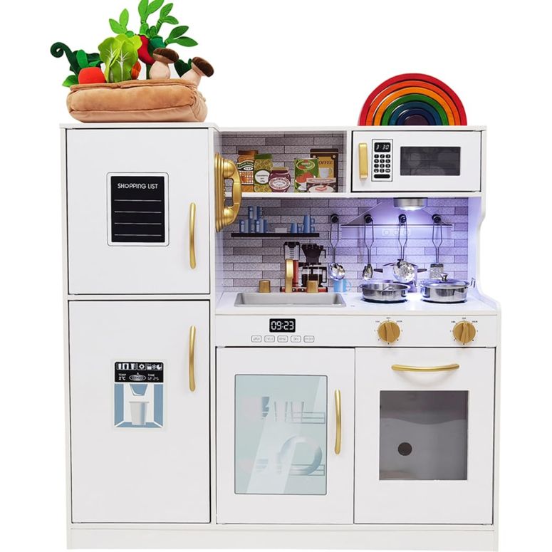キッチン おままごと 台所 TOUCH US Wooden Play Kitchen Toy Set with Light, Kids Children Pretend Toy Kitchen Playset, Sink with Faucet, Oven, Microwave, Kitchenware Set Accessories for Ages 3-8 Girls Boys 【並行輸入品】
