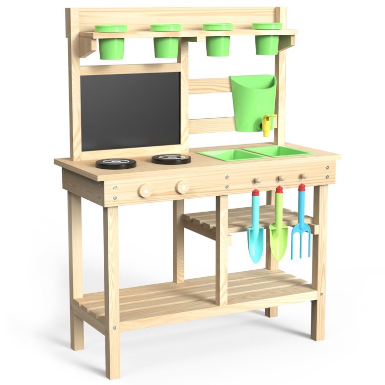 キッチン おままごと 台所 Cedar Wood Outdoor Play Kitchen for Kids, Mud Kitchen with Water Faucet, Dual-Sided Chalkboard, Storage Shelves, Cups, Removable Sink, and Pretend Stove ? Backyard Toddler Playset for Boys and Girls 【並行輸入品】