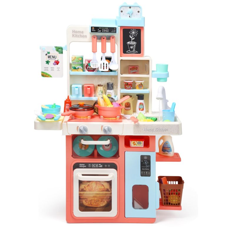 キッチン おままごと 台所 HOLYFUN Kids Kitchen Playset, Kitchen Set for Toddler with Sound and Light, Cooking Stove with Steam, Play Sink and Toy Kitchen Accessories, Pretend Kitchen Toys for Kids Girls Boys, Pink 【並行輸入品】