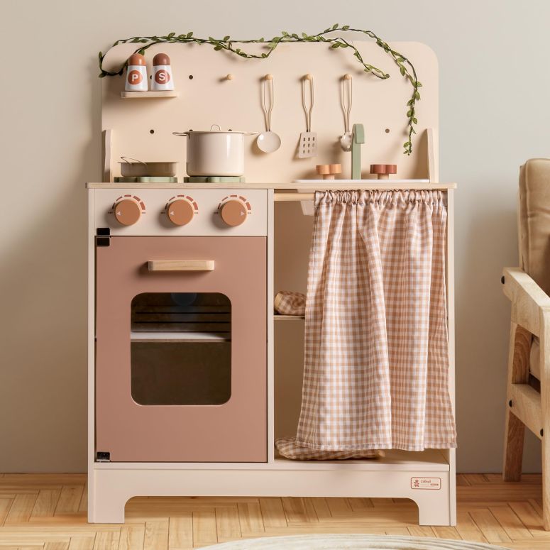 キッチン おままごと 台所 ROBOTIME Kids Play Kitchen Set - Rustic Wooden Kitchen Sets, Pretend Play Kitchen with Leaf Light String, Apron, and Groves, for Toddlers 3+ (Rustic Style) 【並行輸入品】