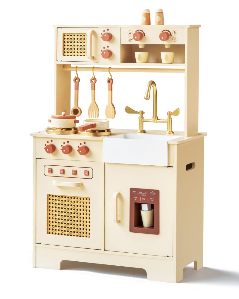 キッチン おままごと 台所 Play Kitchen for Kids, Wooden Play Kitchen Set with Realistic Features, Small Play Kitchen Toy Designed Ideal for Toddlers, for Ages 3+ 【並行輸入品】