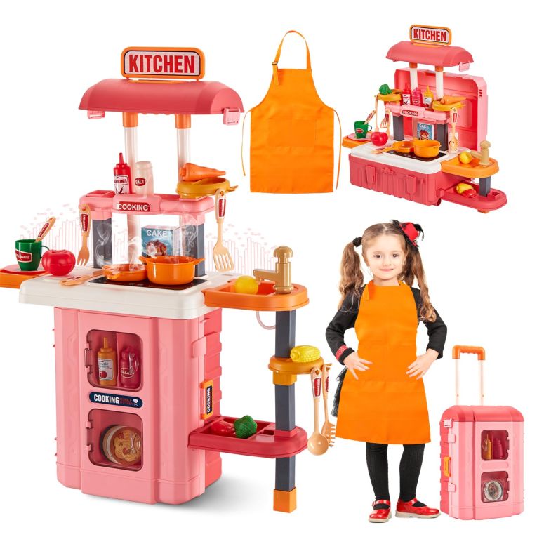 キッチン おままごと 台所 3-in-1 Kids & Toddler Play Kitchen - Interactive Kitchen Playset with Real Cooking Sounds & Lights, 50 Accessories & Flowing Water Feature, Portable Travel Suitcase Design Learning Toys for Ages 2-6 【並行輸入品】
