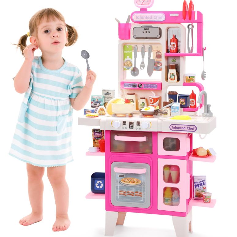 キッチン おままごと 台所 CUTE STONE Kids Kitchen Playset, Play Kitchen Set with Sound & Light, Cooking Stove with Steam, Toy Sink,Play Food Toy and Kitchen Accessories for Pretend Play, Kitchen Toy Set for Toddler Girls, Pink 【並行輸入品】