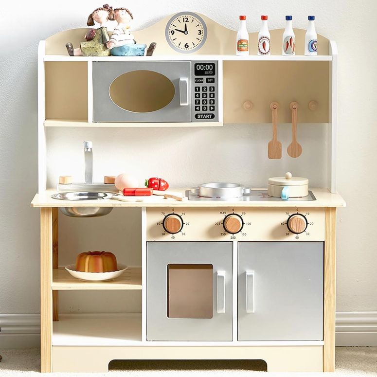 キッチン おままごと 台所 Wooden Play Kitchen, Kids Toy Kitchen Cooking Set, Kids Play Kitchen Pretend Play Set, Pretend Kitchen Playset for Toddlers Boys and Girls 3-7+ 【並行輸入品】