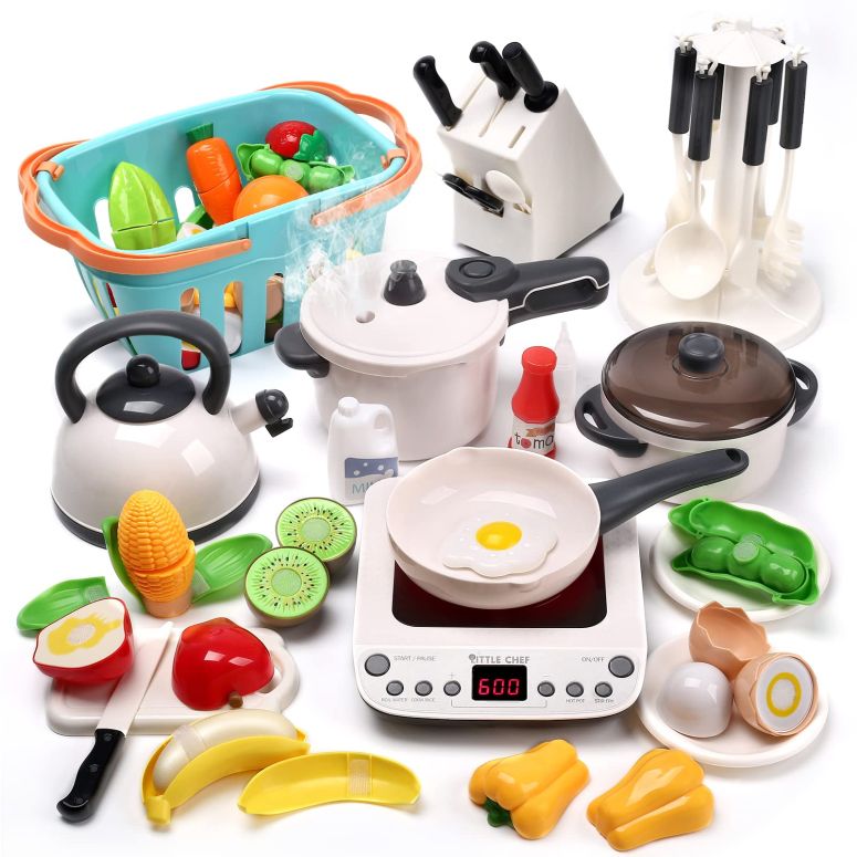 キッチン おままごと 台所 CUTE STONE Pretend Play Kitchen Toy with Cookware Steam Pressure Pot and Electronic Induction Cooktop, Cooking Utensils, Toy Cutlery, Cut Play Food, Shopping Basket Learning Toy for Girls Boys 【並行輸入品】