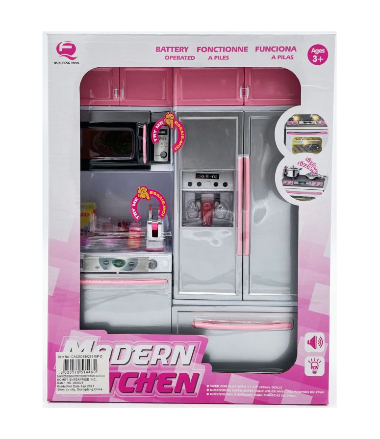 キッチン おままごと 台所 RBN Doll Size Pink Kitchen Cooking Toy Play Set Play House & Accessories with Doll Girls Pretend Play Furniture Appliances with Lights & Sound 【並行輸入品】