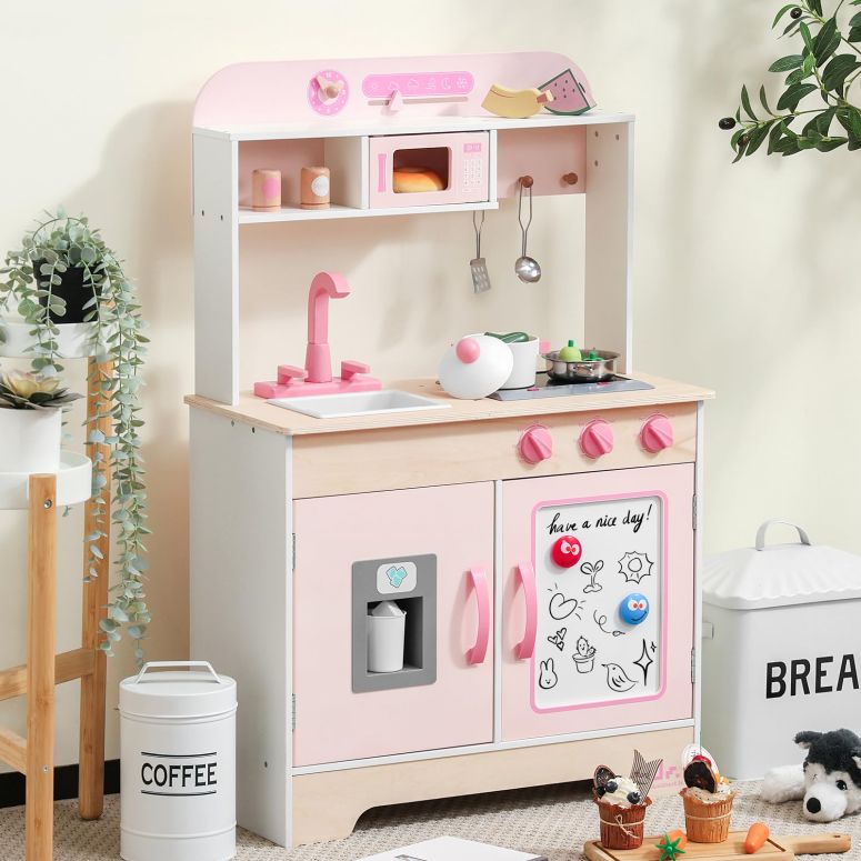 キッチン おままごと 台所 SainSmart Jr. Wooden Play Kitchen for Kids - Premium Toddler Pretend Play Cooking Set - Includes Stove, Refrigerator, and Accessories for Boys and Girls 【並行輸入品】