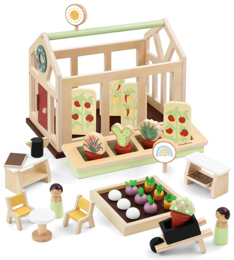キッチン おままごと 台所 PairPear Dollhouse Furnitures Flower Garden Toy Greenhouse Playset,Toddlers Wooden Toys Dollhouse Garden Toys,Pretend Play Food Set for Girls Boys 3 Years and Up 【並行輸入品】 19,856円