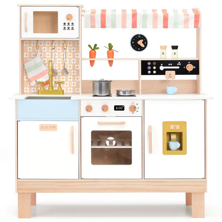 キッチン おままごと 台所 PairPear Play Kitchen for Kids, Wooden Toy Kitchen Set with Coffee Maker Ice Maker & Play Kitchen Accessories, Pretend Play Toddler Kitchen Toys Gift for Girls Boys 3+ 【並行輸入品】