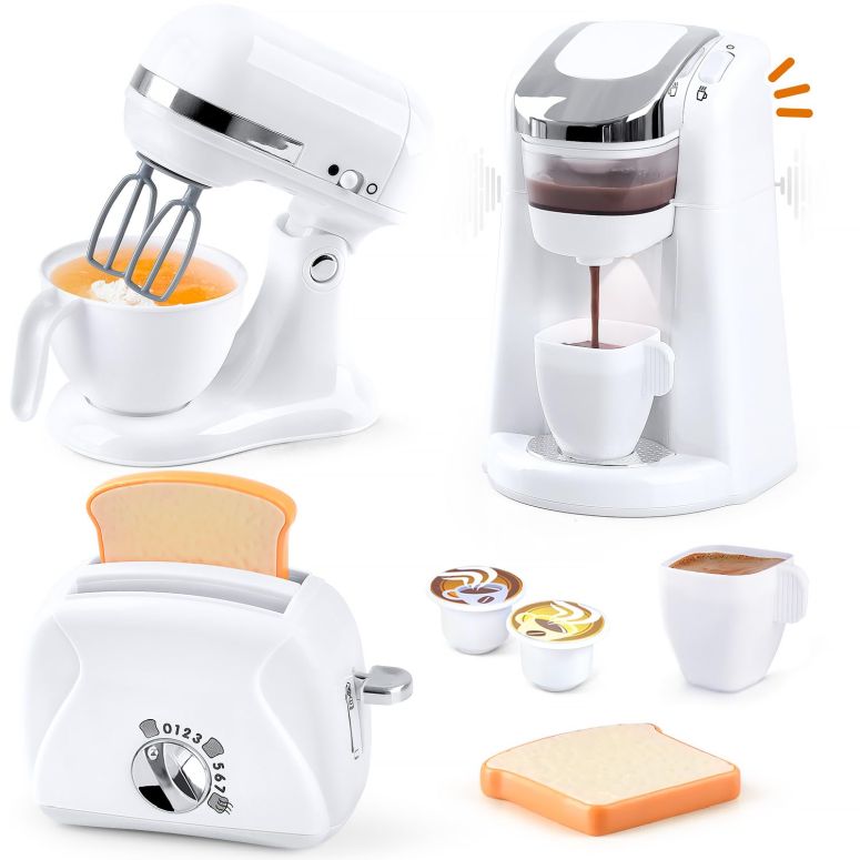 キッチン おままごと 台所 Play Kitchen Appliances Toys, Kids Kitchen Playset Accessories, Pretend Play Toy Sets with Coffee Maker, Mixer, Toaster with Realistic Lights & Sounds, Gifts for Boys Girls Toddlers Ages 3+, White 【並行輸入品】