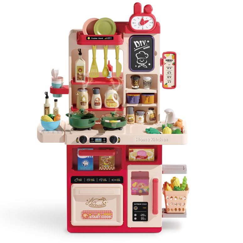 キッチン おままごと 台所 Hitish Kids Kitchen Playset Set, 63PCS Pretend Play Kitchen Toys for Toddlers, Cooking Stove with Steam Sound Light, Play Sink with Manual Faucet, Play Food Accessories Gift for Girls Boys, 33’’H 【並行輸入品】