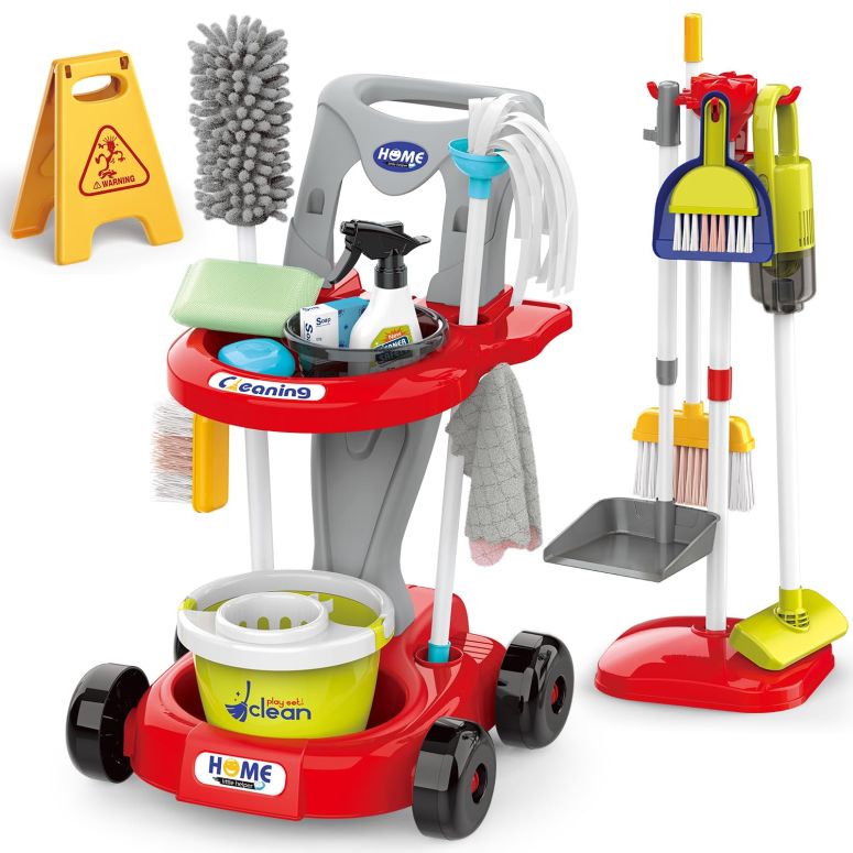 キッチン おままごと 台所 Toddler Cleaning Set，Kids Cleaning Toy Set，New 29-Piece Detachable Kids Cleaning Set for Toddlers - Pretend Play Educational Cleaning Carts (red) 【並行輸入品】