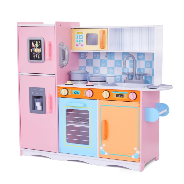 キッチン おままごと 台所 Lil' Jumbl Kids Kitchen Set, Pretend Wooden Play Kitchen with Chalk Board, Play Phone, Towel Rack & Ice Dispenser, Clicking Knobs, Pots & Utensils Included - Colorful 【並行輸入品】